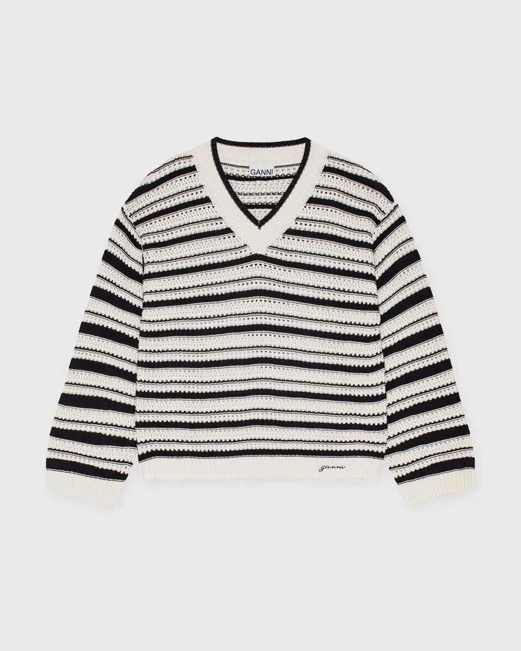 Ganni   Sweather Striped Cotton Pointelle 